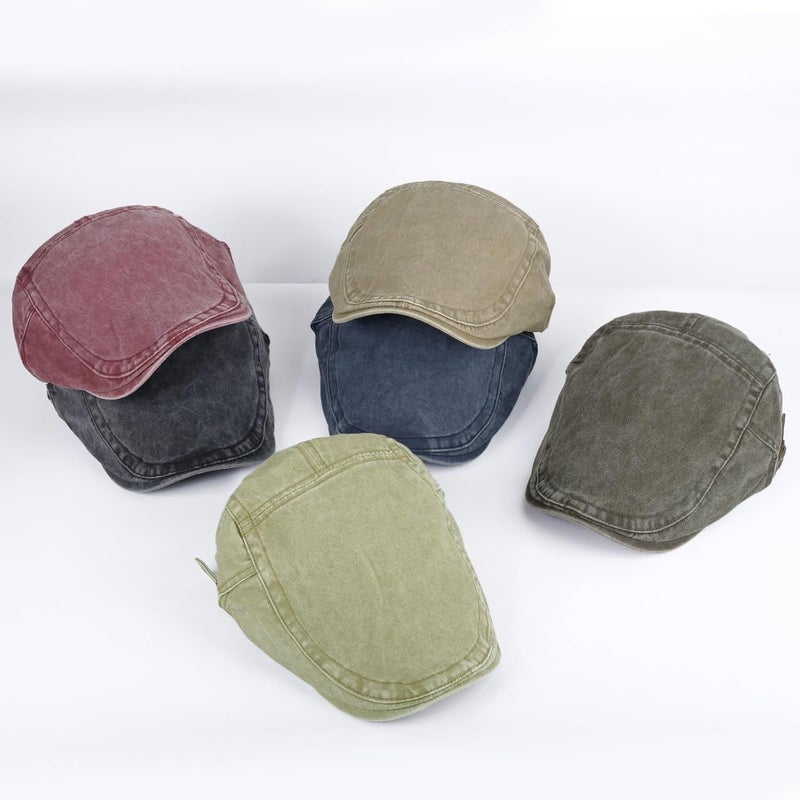 Qlauca Store 3Pcs Men's Newsboy Caps Washing Cotton Cooling Lightweight Scally Cap for Men Adjustable Flat Cap - Image 5